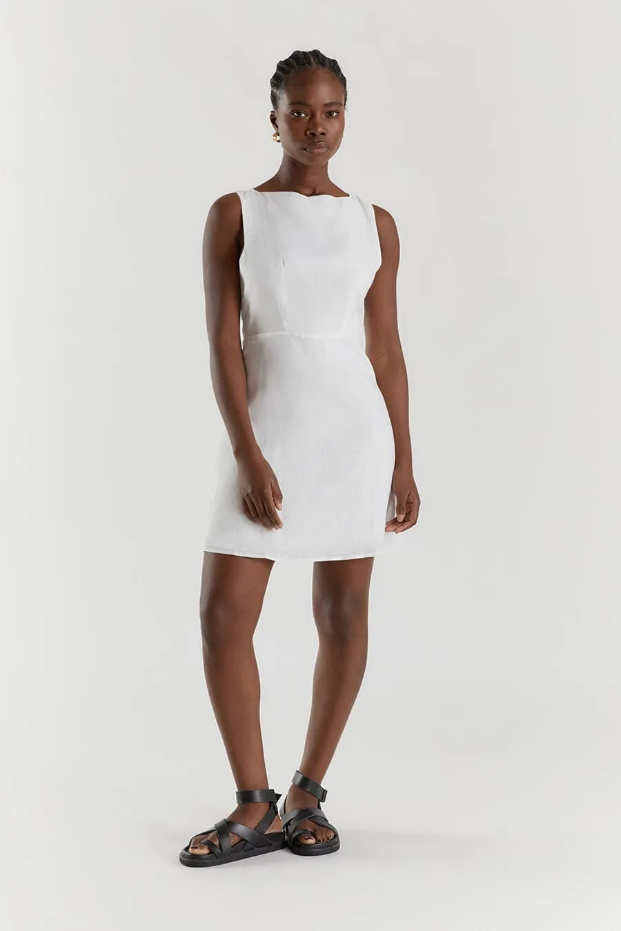TYLA WHITE LINEN MINI DRESS
