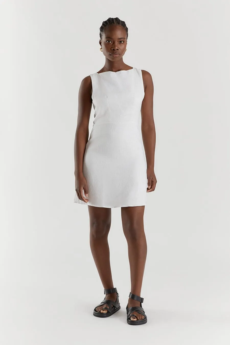 TYLA WHITE LINEN MINI DRESS