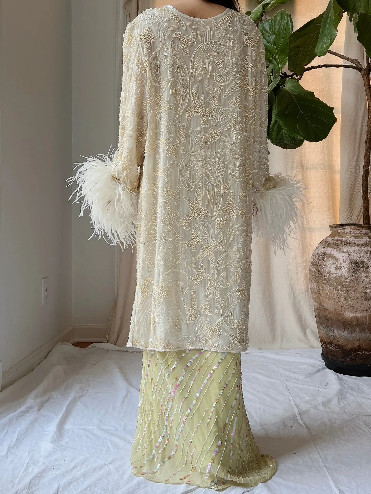 Vintage Silk Beaded Feather Duster - S/M