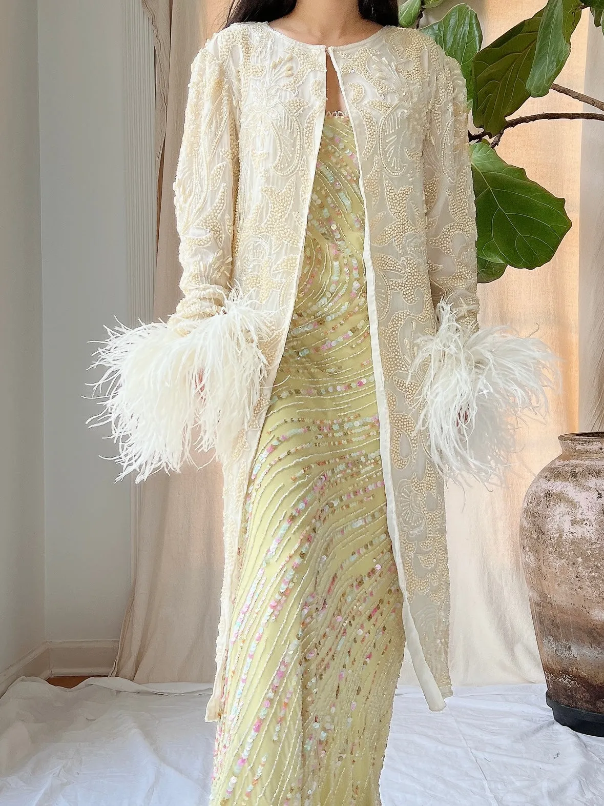 Vintage Silk Beaded Feather Duster - S/M