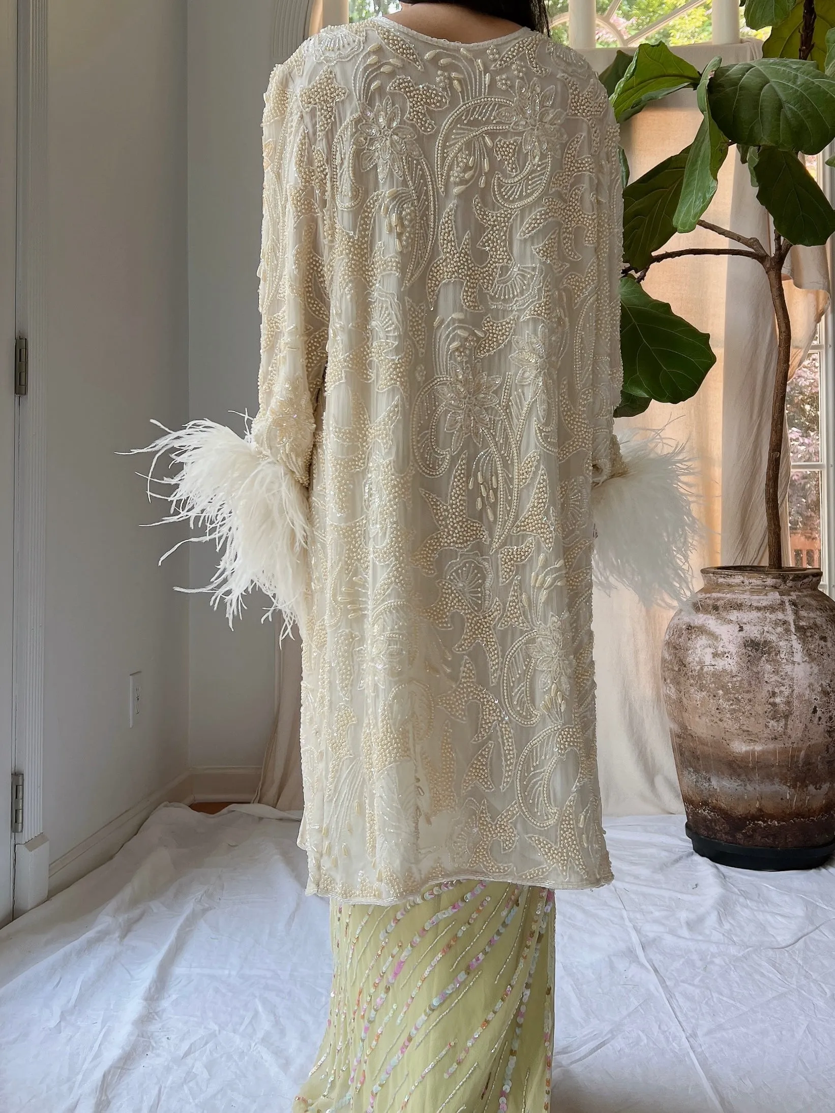Vintage Silk Beaded Feather Duster - S/M