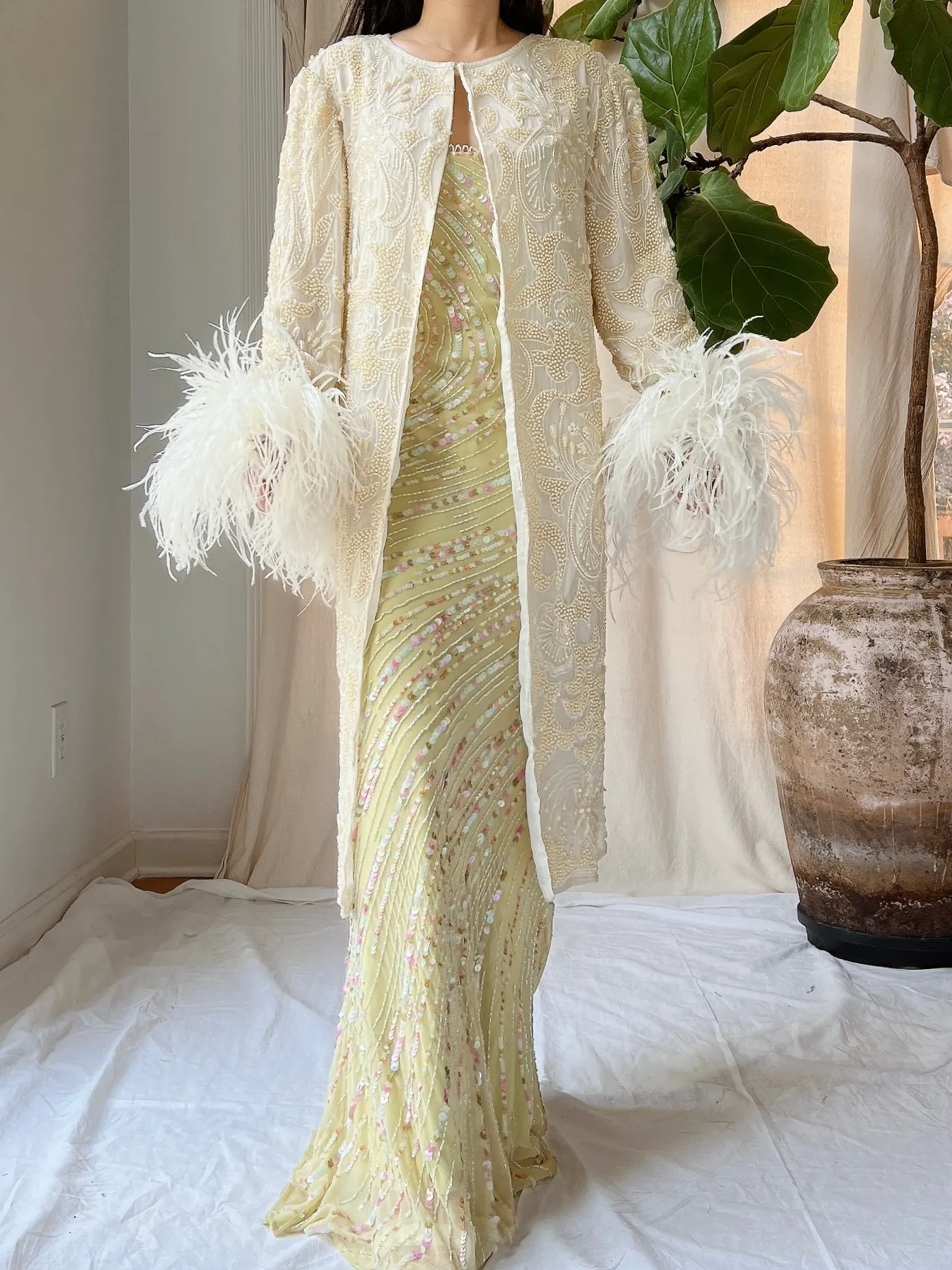 Vintage Silk Beaded Feather Duster - S/M