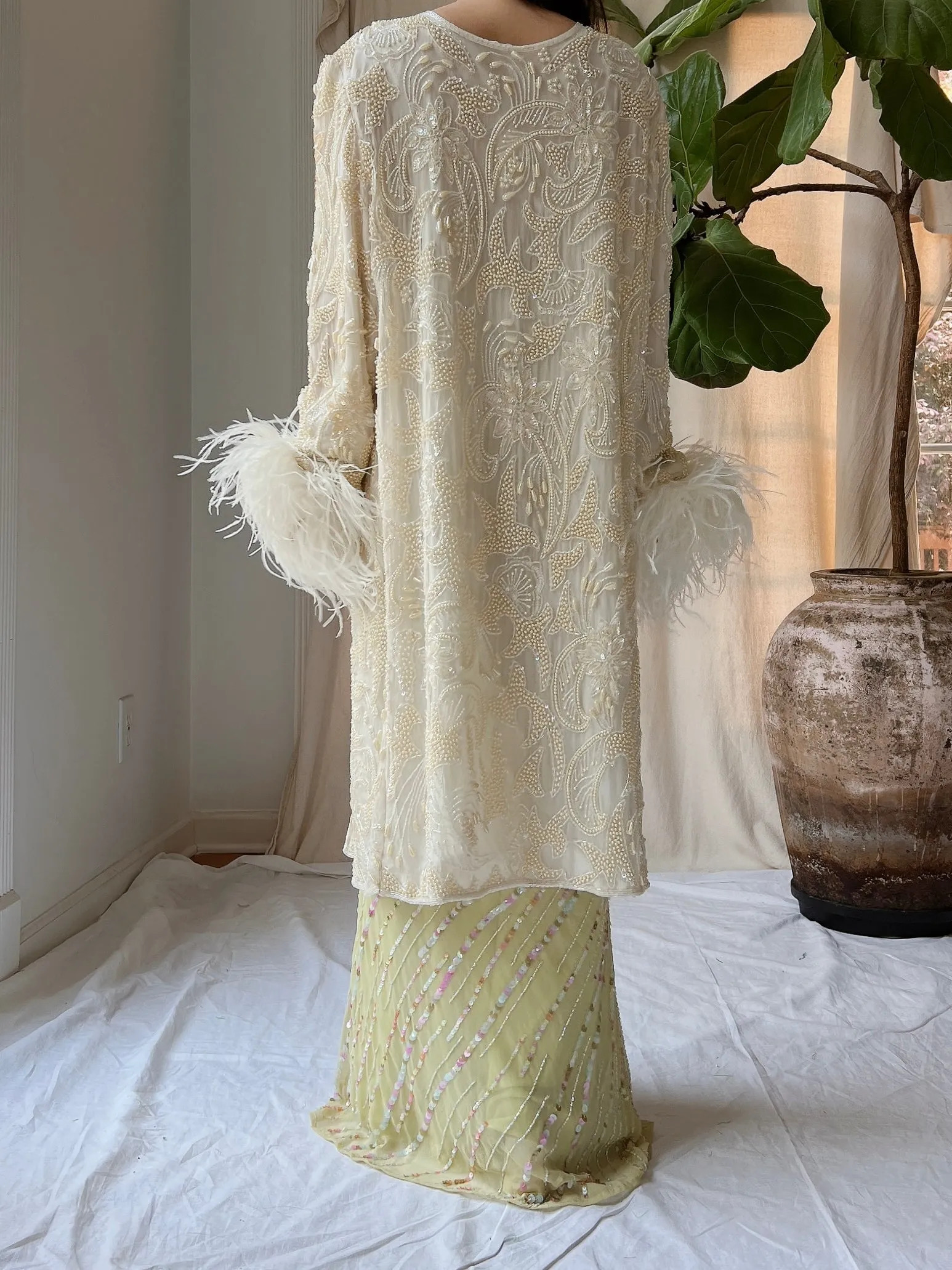 Vintage Silk Beaded Feather Duster - S/M
