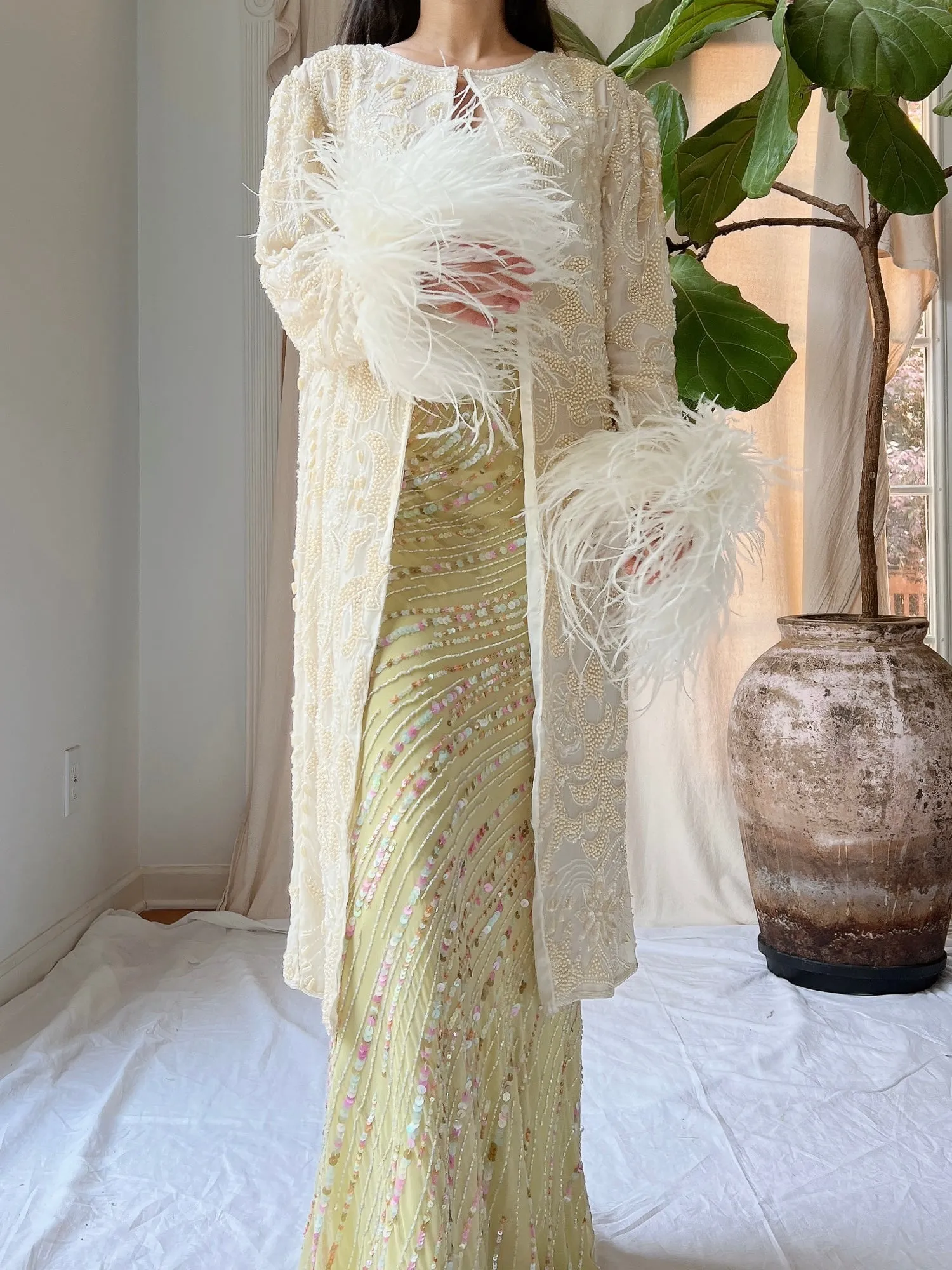 Vintage Silk Beaded Feather Duster - S/M
