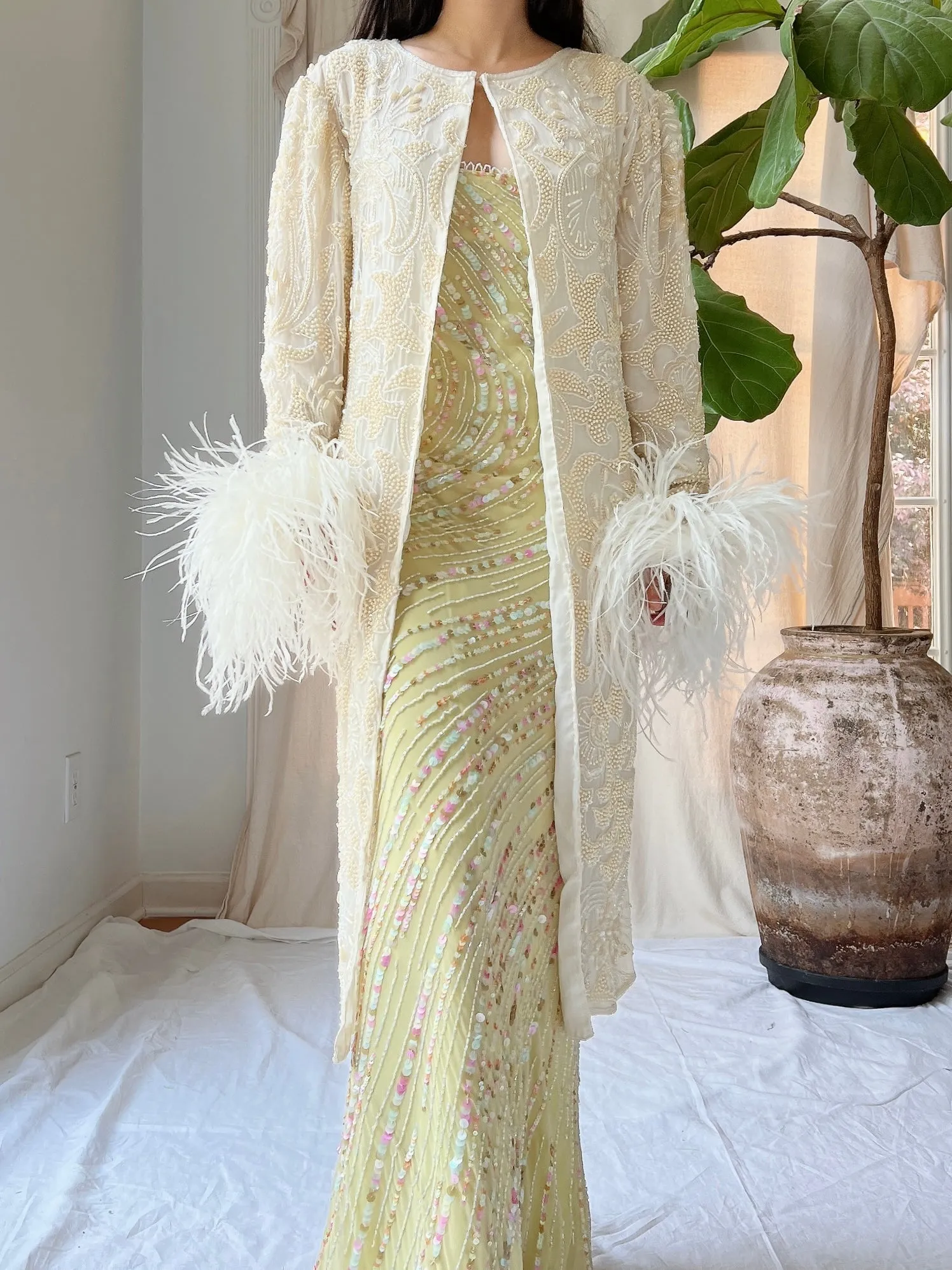 Vintage Silk Beaded Feather Duster - S/M