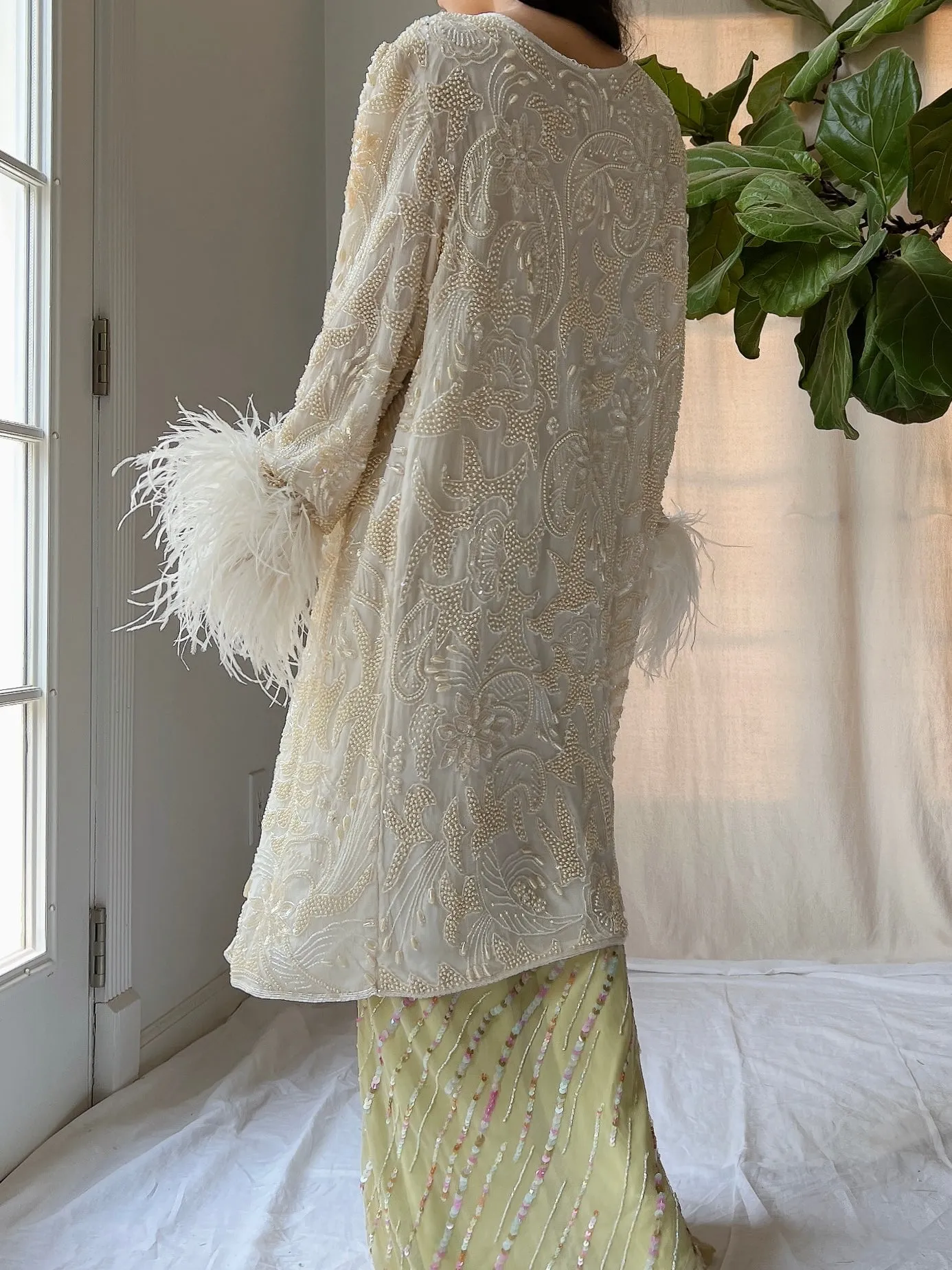 Vintage Silk Beaded Feather Duster - S/M
