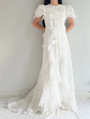 Vintage White 3D Floral Dress - S
