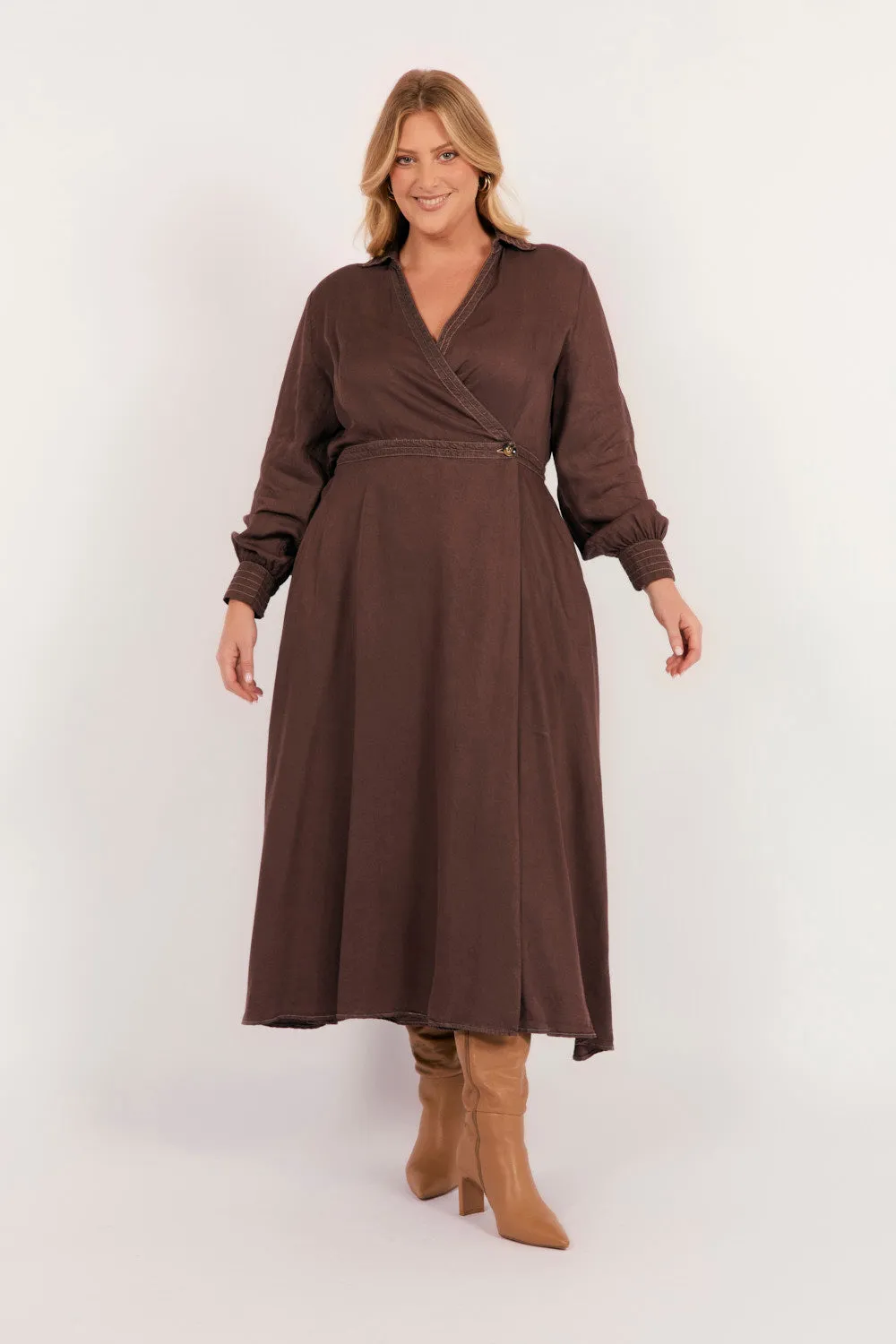 Wendy Tencel Wrap Dress in Chocolate