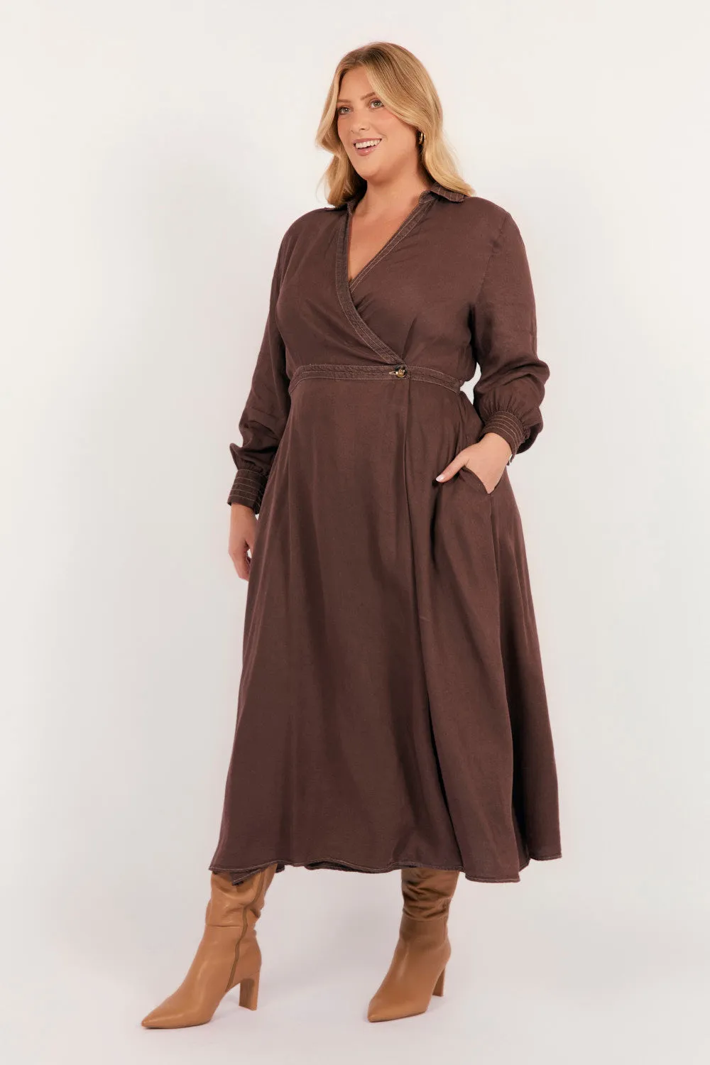 Wendy Tencel Wrap Dress in Chocolate