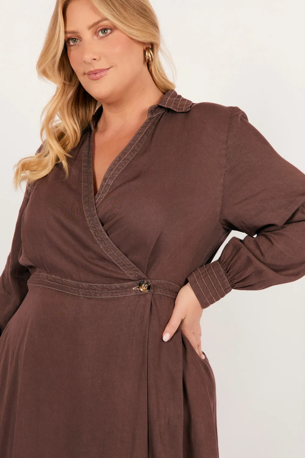 Wendy Tencel Wrap Dress in Chocolate