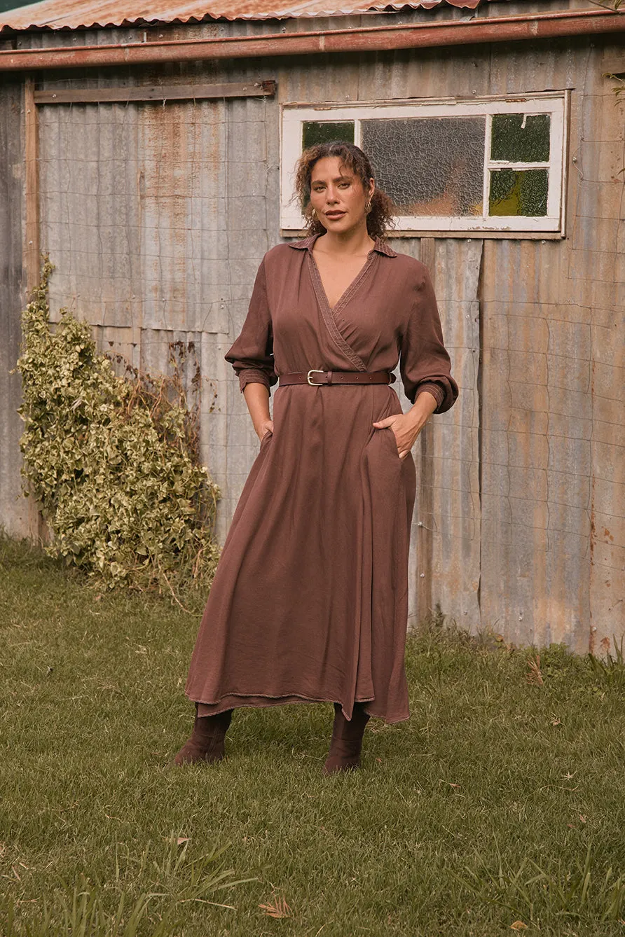 Wendy Tencel Wrap Dress in Chocolate