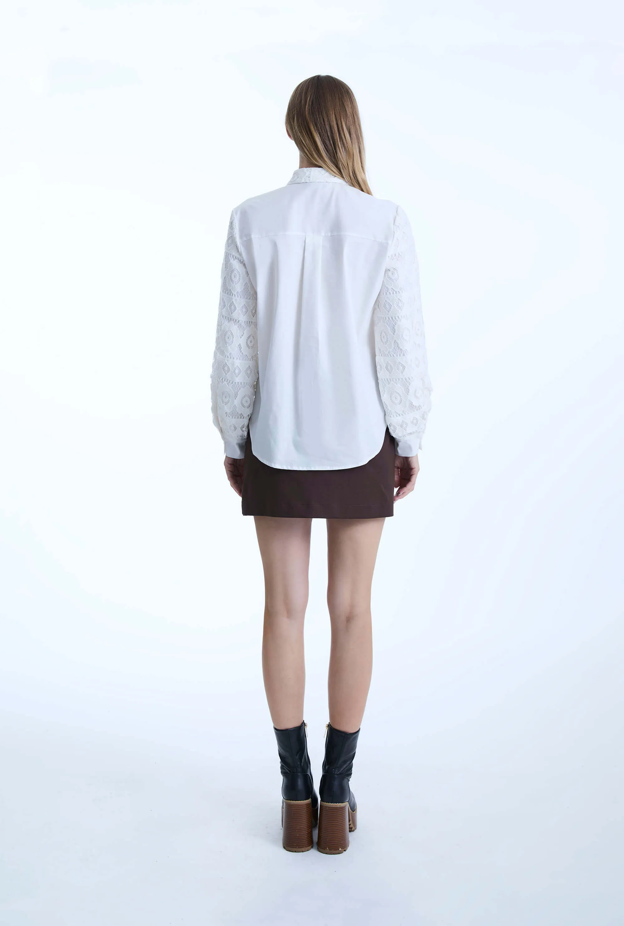 White Crochet Sleeves Shirt