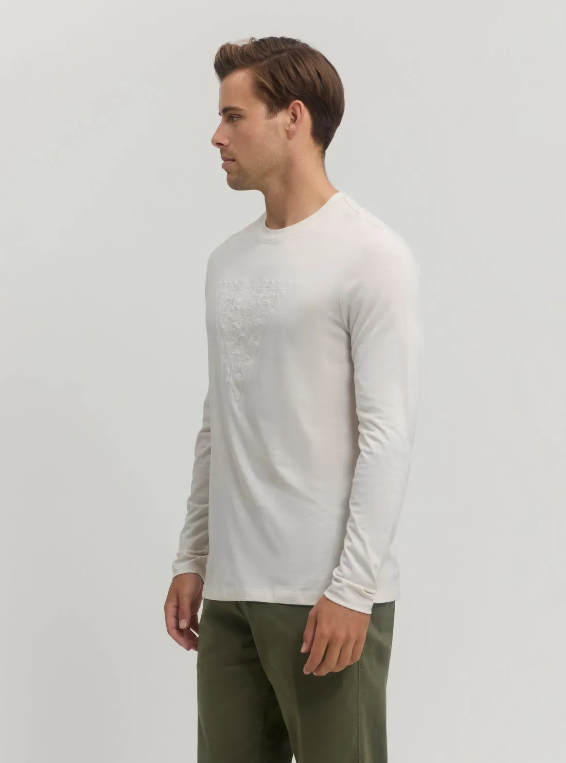 White Embroidered Long Sleeve T-Shirt