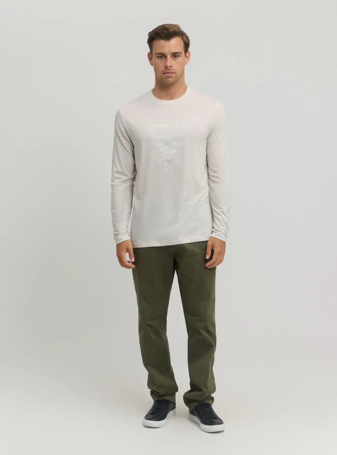 White Embroidered Long Sleeve T-Shirt