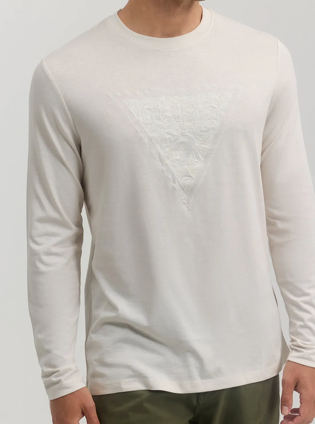 White Embroidered Long Sleeve T-Shirt