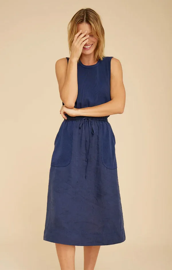 Wilhelmina Mixed Fabric Midi Dress