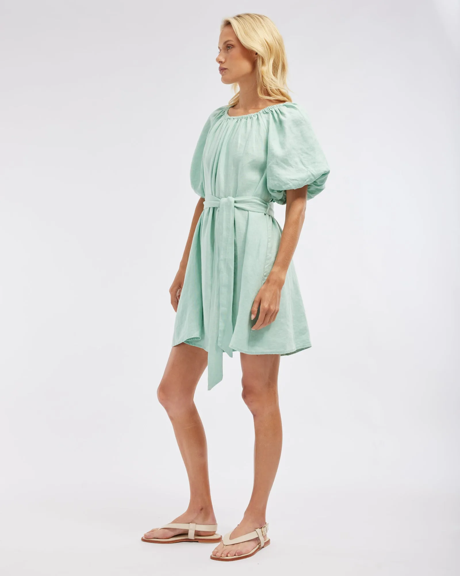 Wren Linen Mini Dress - Seafoam