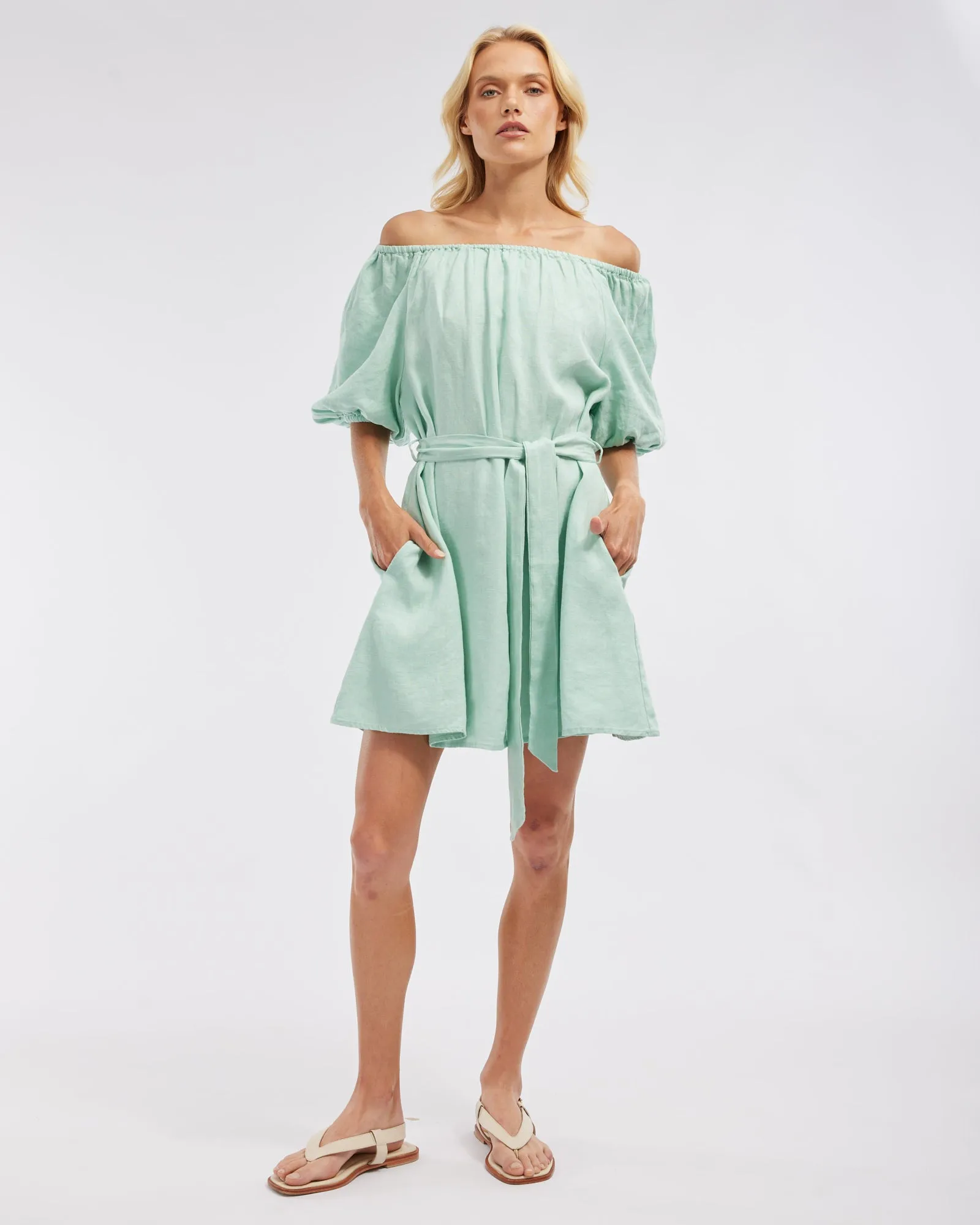 Wren Linen Mini Dress - Seafoam