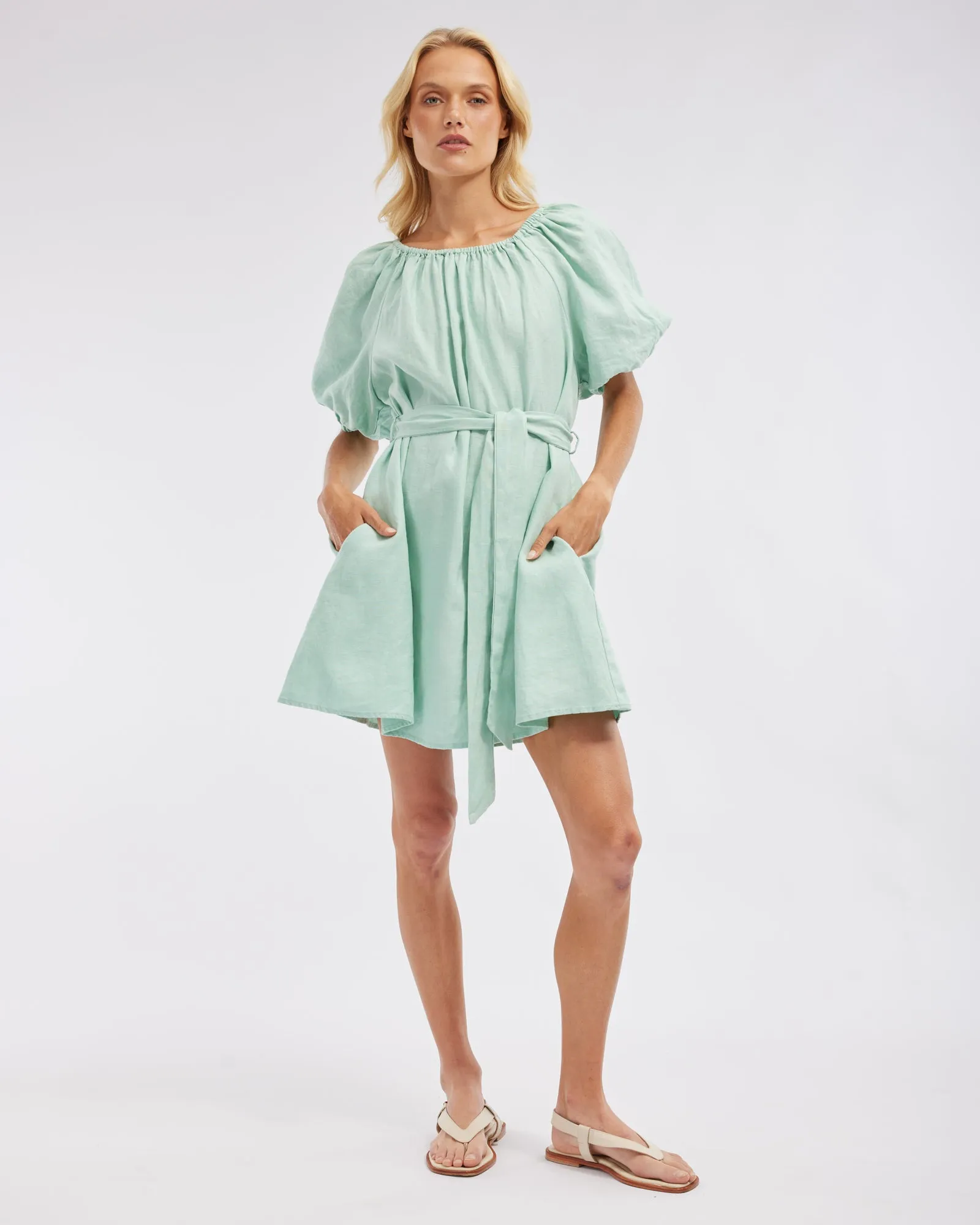 Wren Linen Mini Dress - Seafoam