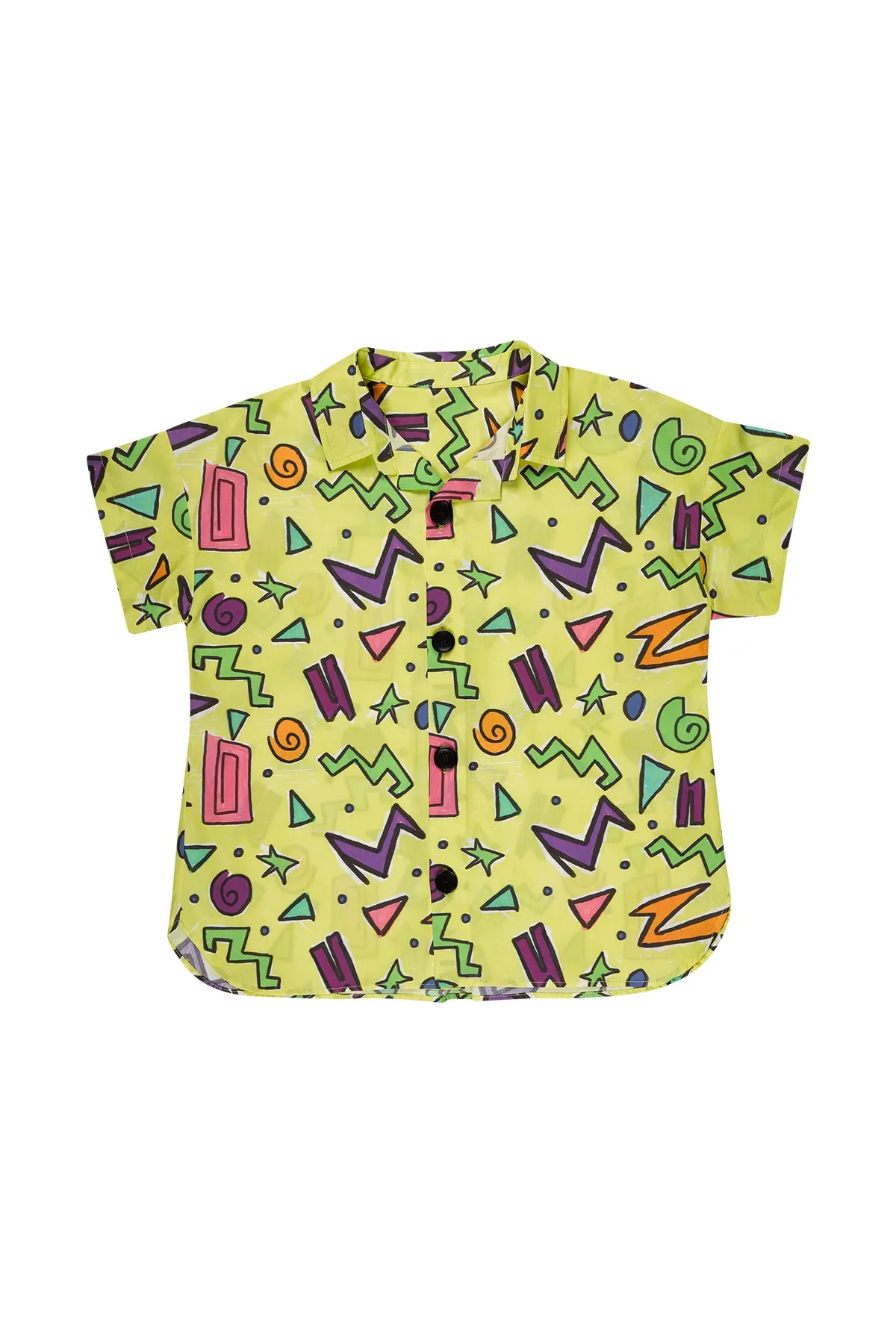 YELLOW SQUIGGLE PRINT SHORT SLEEVE SHIRT